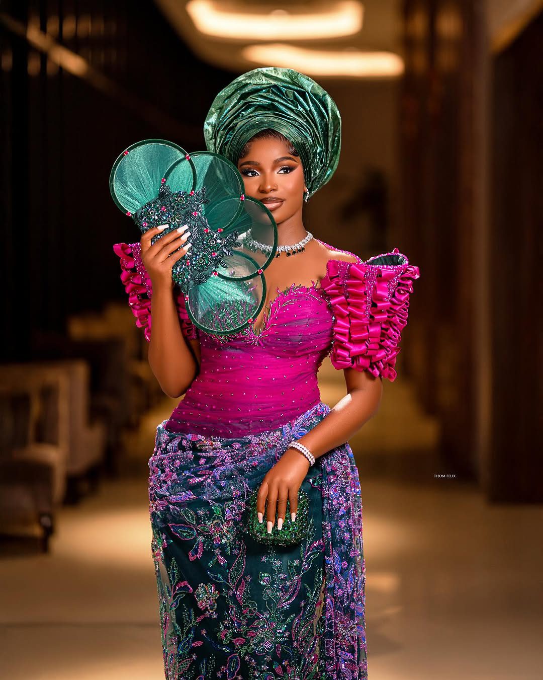 Isabella’s Bold Fuchsia and Green Look Is the Talk of Owambe Fashion